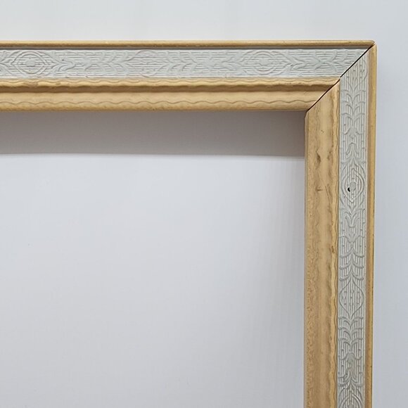 1950s Wood Picture Frame Embossed Design Yellow Blue 18.5"20.5" VTG - Picture 4 of 11